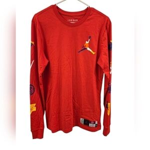 JORDAN NIKE AIR DNA HBR LONG SLEEVE T- SHIRT. SIZE SMALL. RED.